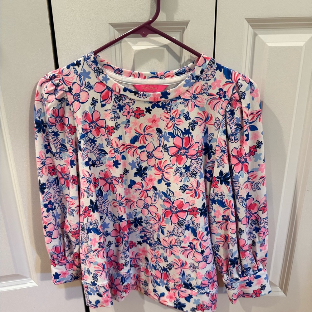 Lilly Pulitzer Party Like a Lobster 3/4 puff sleeve sweatshirt size xs